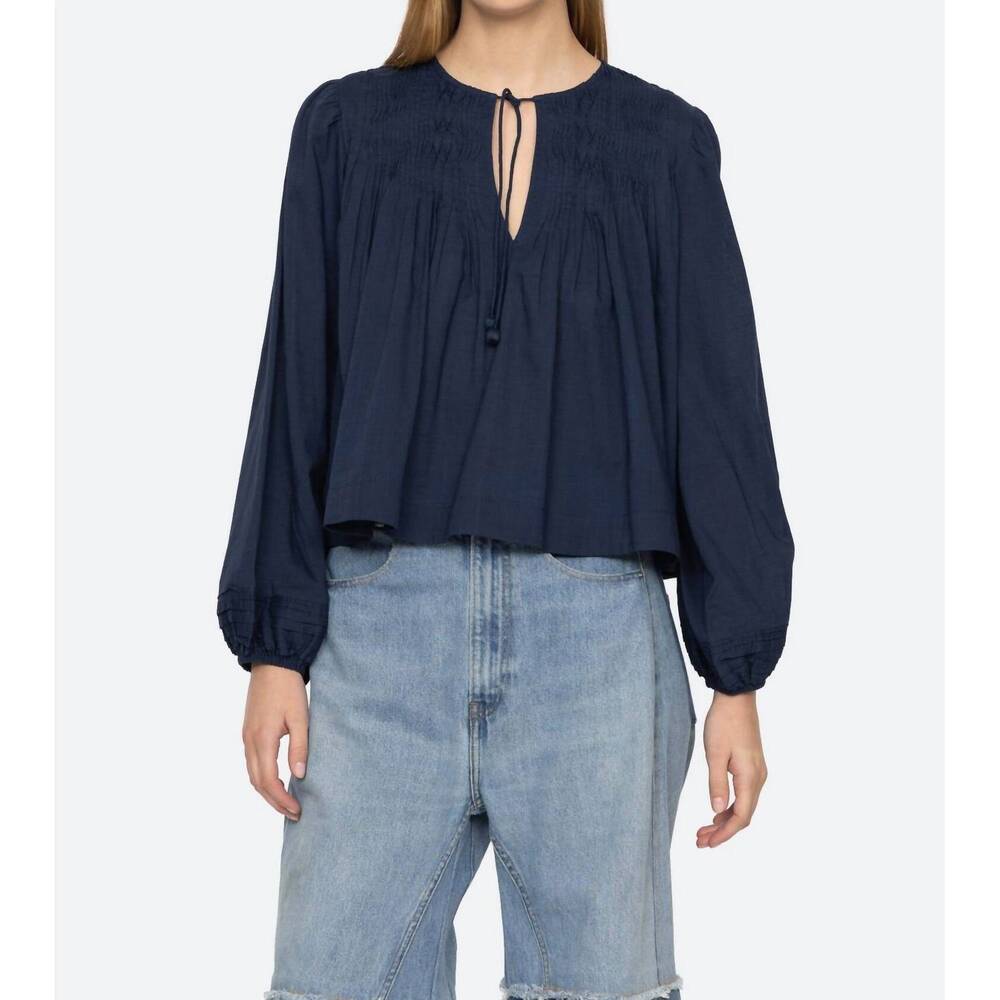 NEW SEA myra cotton long sleeve top in blue